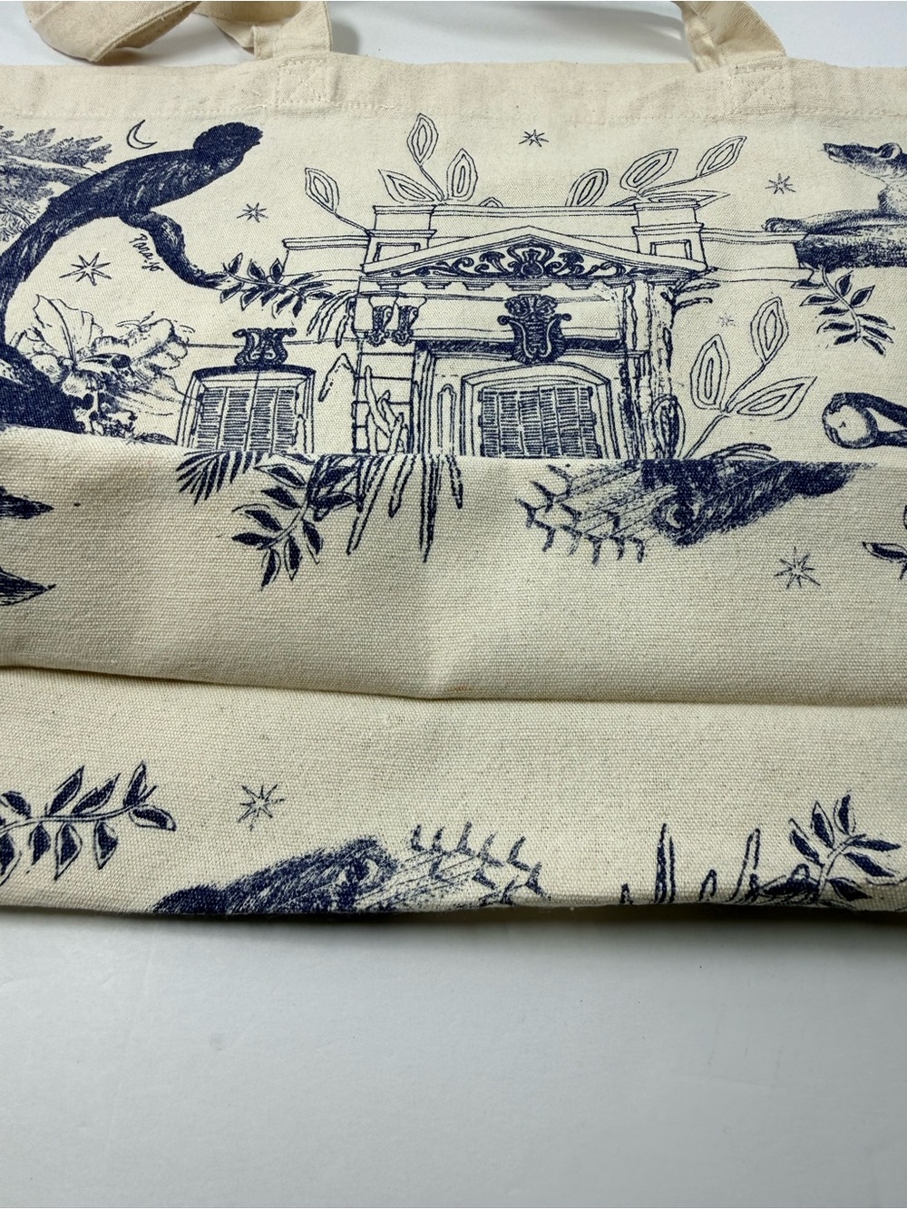 Sezane Maia Bunge Tote Blue Jungle Paradiso Print canvas tote bag. - Picture 7 of 9